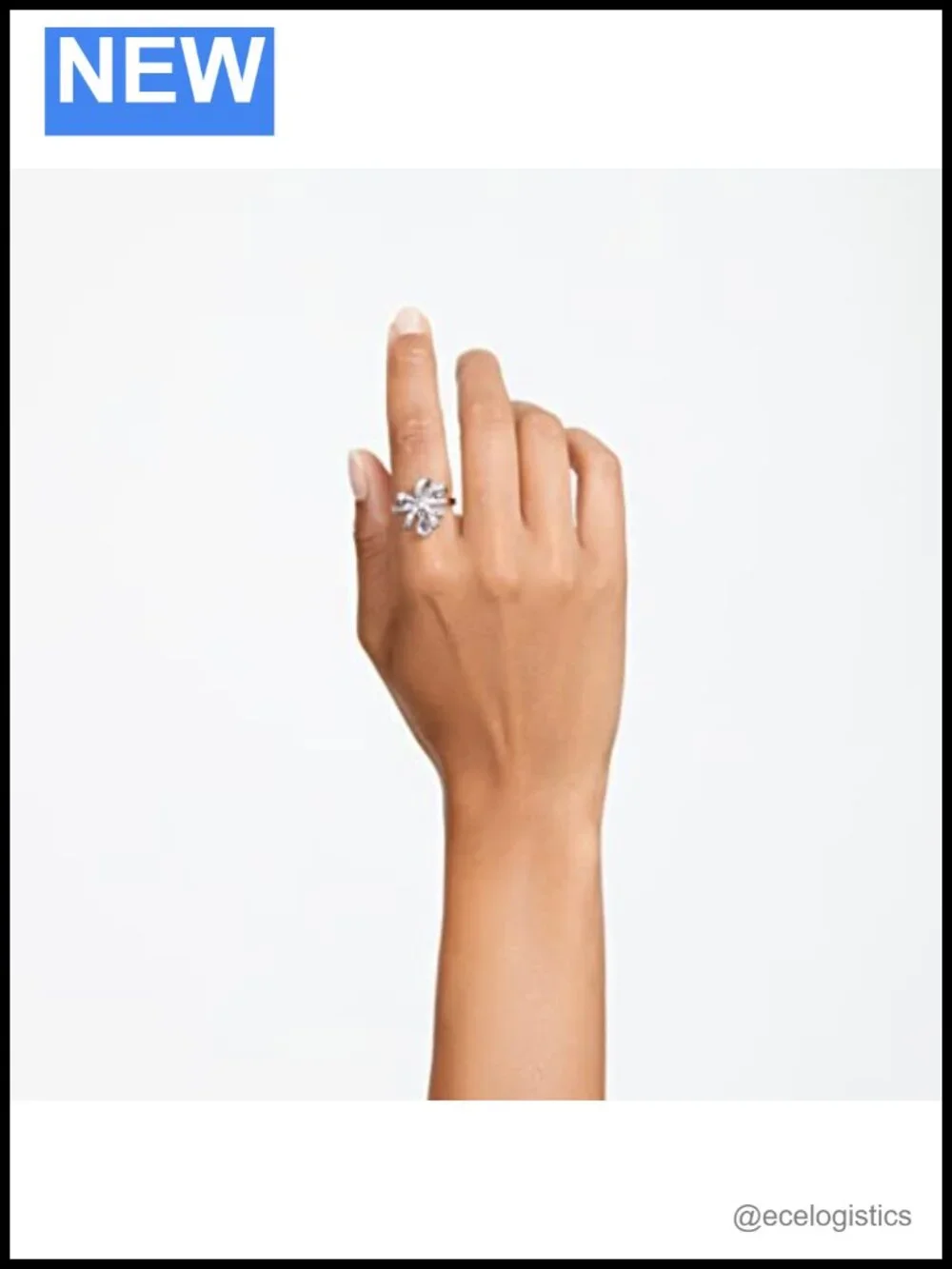 Cocktail Ring Bow Small Rhodium Finish Clear Crystal Size 5